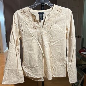 Michael Kors Cream Embroidered Bib Collar Blouse